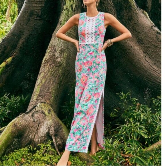 Lilly Pulitzer NWT Ashler Stretch Maxi Dress Soliel Pink Perfect Poppy Size 6 - Picture 7 of 15